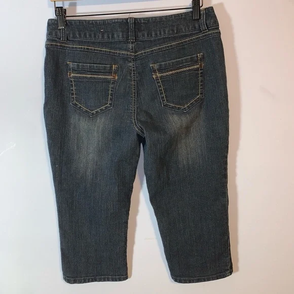 So Women's Blue Jeans low rise capri pants size 11 zig zag stitching vintage Y2K - Picture 2 of 6